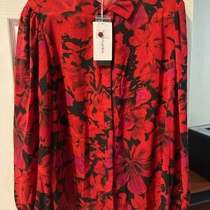 Elegant Red Floral Blouse